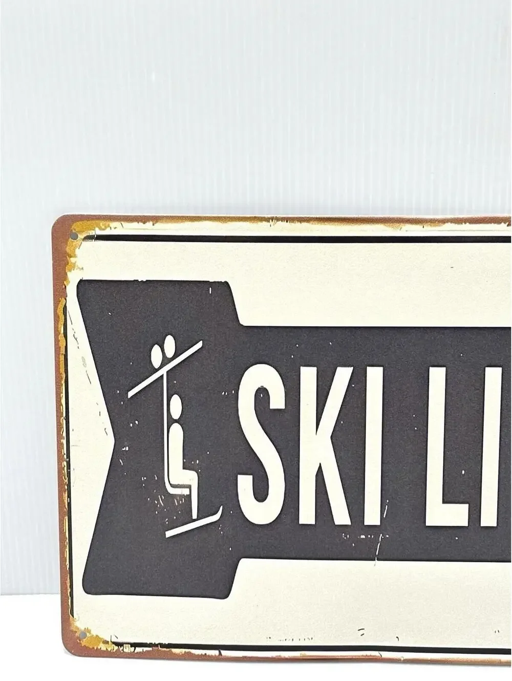 Ski Lift Tin Sign Wall Art Decor VTG Style Gift for Skiers White New Minor Dent